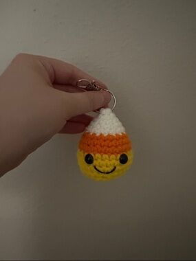 Crocheted Candy Corn Keychain - White, Orange, Yellow